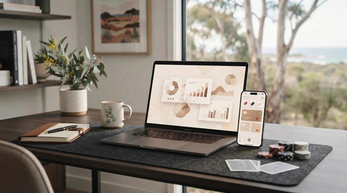 Editorial illustration representing an Australia-focused online casino review without casino branding